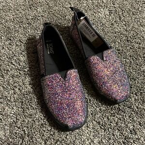 TOMS Youth Alpargata Black Chunky Glitter Slip On Shoes Size 2.5